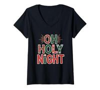 Womens Oh Holy Night Religious Christian Christmas Carol V-Neck T-Shirt