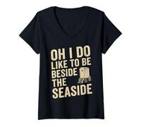 Women's Oh I Do Like to Be Beside the UK Seaside Bathing V-Neck T-Shirt