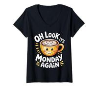 Womens Oh Look It's Monday Again Sarcasm Tired Routine - V-Neck T-Shirt