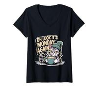 Womens Oh Look It's Monday Again Sarcasm Tired Routine V-Neck T-Shirt