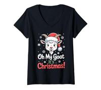 Womens Oh My Goat It's Christmas Cartoon Farm Animal Outfit Xmas V-Neck T-Shirt