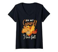 Womens Oh My Gourd I Love Fall Thanksgiving Pumpkin Autumn Fall V-Neck T-Shirt