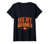 Women's Oh My Gourdness Pumpkin Pun Vintage V-Neck T-Shirt