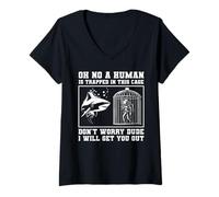 Womens Oh No A Human is Trapped in This Cage Shark Diver Diving V-Neck T-Shirt