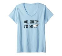 Women's Oh Sheep I'm 54 54th Birthday Animal Pun V-Neck T-Shirt