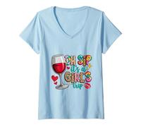 Womens Oh Sip It's a Girl's Trip Wine Lover Vacation Vibes V-Neck T-Shirt