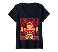 Womens Oh Snap Gingerbread Deadlift | Funny Liftmas Ugly Christmas V-Neck T-Shirt