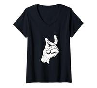Womens Oh Snap Your Fingers and Hand Art Design Retro Graphic Art V-Neck T-Shirt