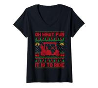 Womens Oh What Fun It is to Ride Golf Cart Golfer Ugly Christmas V-Neck T-Shirt