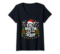 Women's Oh What Fun It is to Run Christmas V-Neck T-Shirt