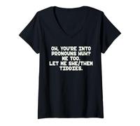 Womens Oh You're Into Pronouns Huh? Me Too, Let Me She/Them Tiddies V-Neck T-Shirt