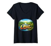 Women's Ohio Scenic River Valley Landscape V-Neck T-Shirt