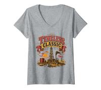 Women's Oil Field Derrick Timeless Classic Vintage American History V-Neck T-Shirt