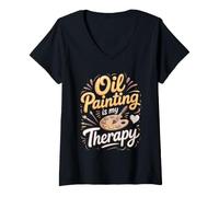Women's Oil Painting is My Therapy Painter Artist V-Neck T-Shirt