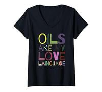 Womens Oils Are My Love Language Essential Oil Vintage Relaxation V-Neck T-Shirt