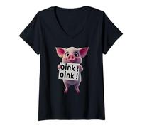 Womens Oink Oink Pig Friendly Piggy Porcine Piggies & Pork Lovers V-Neck T-Shirt