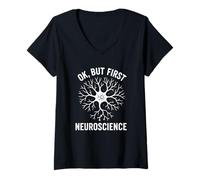 Womens OK, But First Neuroscience Funny Brain Science Neurologist V-Neck T-Shirt