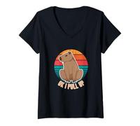 Womens Ok I Pull Up Funny Capybara Retro Sunset Animal Lovers V-Neck T-Shirt