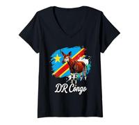 Women's Okapi DR Congo Flag Congolese Animal Pride Art V-Neck T-Shirt