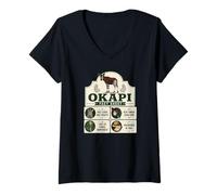 Women's Okapi Facts Blue Tongue Congo Rainforest Animal V-Neck T-Shirt