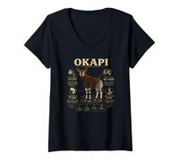 Women's Okapi Forest Giraffe Diet Height Status Facts V-Neck T-Shirt