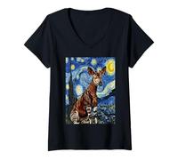 Women's Okapi Van Gogh Starry Night Animal Art V-Neck T-Shirt