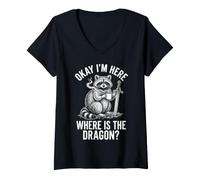 Women's Okay I'm Here Where is The Dragon V-Neck T-Shirt
