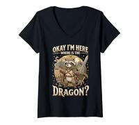 Women's Okay I'm Here Where is The Dragon V-Neck T-Shirt