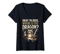 Women's Okay I'm Here Where is The Dragon V-Neck T-Shirt