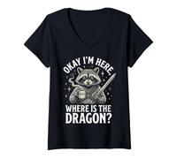Women's Okay I'm Here Where is The Dragon V-Neck T-Shirt