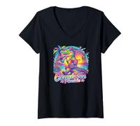 Women's Okeechobee Florida Rainbow Alligator 80s Retro Souvenir V-Neck T-Shirt