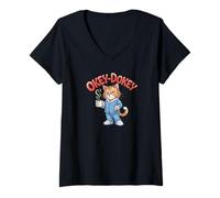Womens Okey-Dokey Cat Coffee Pajamas Funny Morning Humor Design V-Neck T-Shirt