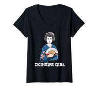 Womens Okinawa Girl Geisha Japan V-Neck T-Shirt