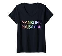 Women's Okinawa Japan Nankuru Naisa Rainbow V-Neck T-Shirt