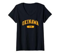 Women's Okinawa Japan Vintage Collegiate Style Lettering V-Neck T-Shirt