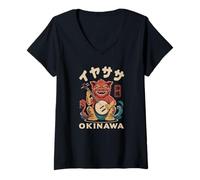 Womens Okinawa Shisa Lion Dog Iyasasa Japan Culture Art Souvenir V-Neck T-Shirt