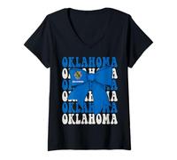 Women's Oklahoma US State Coquette Bow Flag V-Neck T-Shirt