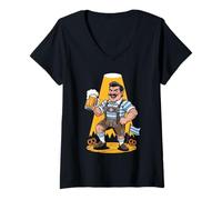Womens Oktoberfest Bavarian Beer Man Pretzel Celebration Design V-Neck T-Shirt