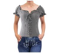 Women's Oktoberfest Friendship with V-Neck Fashion Checked Summer Basic Cami Top Vintage Milkmaid Y2k Shirt Short Sleeve Puff Slim Fit Everyday Versatile T-Shirt, silver, S