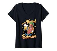 Womens Oktoberfest Funny On My Wurst Behaviour V-Neck T-Shirt