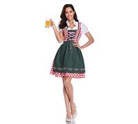 Women's Oktoberfest Maid Beer Girl Costume Womens German Bavarian Dirndl Fancy Dress, Green/Red, 14 (pk-12)