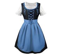 Women's Oktoberfest Outfit German Beer Bavarnian Dress Traditional Puff Short Sleeve Square Neck Halloween Costumes for Womens,Blue,S,U05K