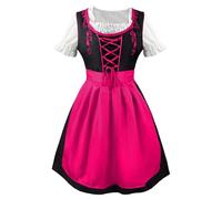 Women's Oktoberfest Outfit German Beer Bavarnian Dress Traditional Puff Short Sleeve Square Neck Halloween Costumes for Womens,Hot Pink,XS,U19K