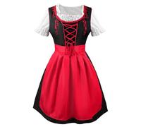 Women's Oktoberfest Outfit German Beer Bavarnian Dress Traditional Puff Short Sleeve Square Neck Halloween Costumes for Womens,Red,S,U29K