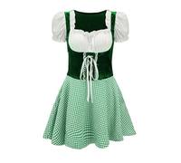 Women's Oktoberfest Outfit German Beer Bavarnian Dress Traditional Puff Short Sleeve Square Neck Halloween Costumes for Womens,Green,S,U48K