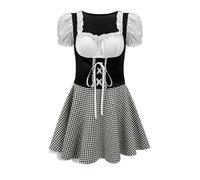 Women's Oktoberfest Outfit German Beer Bavarnian Dress Traditional Puff Short Sleeve Square Neck Halloween Costumes for Womens,Black,L,U32K