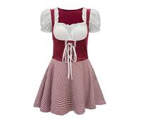 Women's Oktoberfest Outfit German Beer Bavarnian Dress Traditional Puff Short Sleeve Square Neck Halloween Costumes for Womens,Red,XXL,U51K