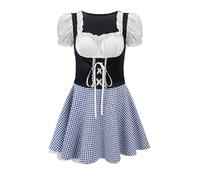Women's Oktoberfest Outfit German Beer Bavarnian Dress Traditional Puff Short Sleeve Square Neck Halloween Costumes for Womens,Blue,L,U38K