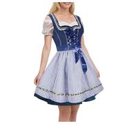 Women's Oktoberfest Outfit German Dirndl Dress Traditional Bavarian Costume 3Piece Plaid Dress with Apron Puff Sleeve Oktoberfest Outfit Ladies Fancy Midi Skirt for Bavarian Beer Carnival Party