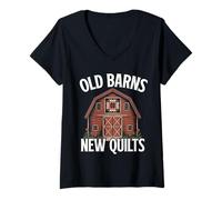 Womens Old Barns New Quilts V-Neck T-Shirt
